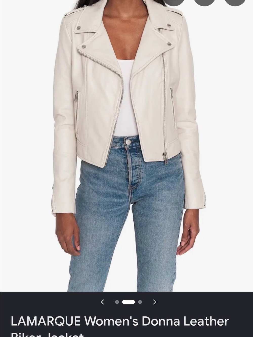 Lamarque Cream Leather Biker Jacket